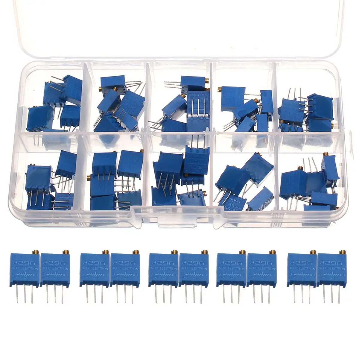 

50Pcs/Lot 3296W Multiturn Trimmer Potentiometer Kit 3296 Variable Resistor 500R 1K 2K 5K 10K 20K 50K 100K 200K 1M