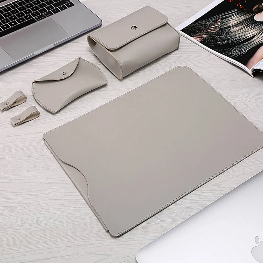 4-в-1 из искусственной кожи чехол для ноутбука чехол сумка для ноутбука MacBook Air 11 12 retina 13,3 Pro 13 15 дюймов Мышь сумка для хранения Тетрадь чехол