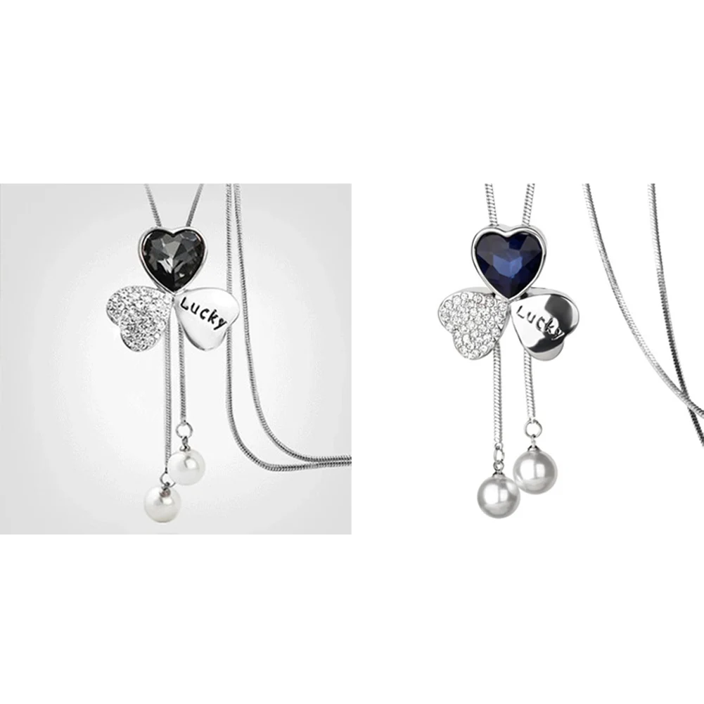 Lovely Clove Lucky Heart Necklaces Long Pendants Imitation Pearl Flower