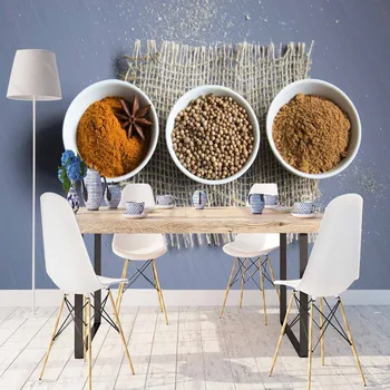 

Else Gray Wicker on Brown Orange Spices 3d Print Photo Cleanable Fabric Mural Home Decor Kitchen Background Wallpaper