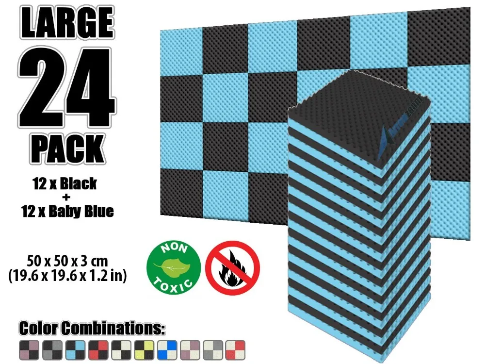 

Arrowzoom 24 pcs 19.6" x 19.6" x 1.2" Color Combination Convoluted Egg Crate Tile Studio Sound Absorbing Panel Acoustic Foam