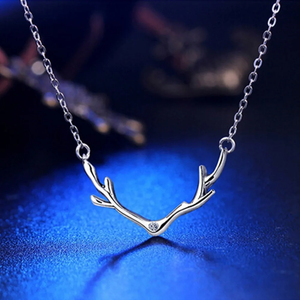 Deer Horn Short Clavicle Necklace Antlers Simple Stylish Jewelry silver