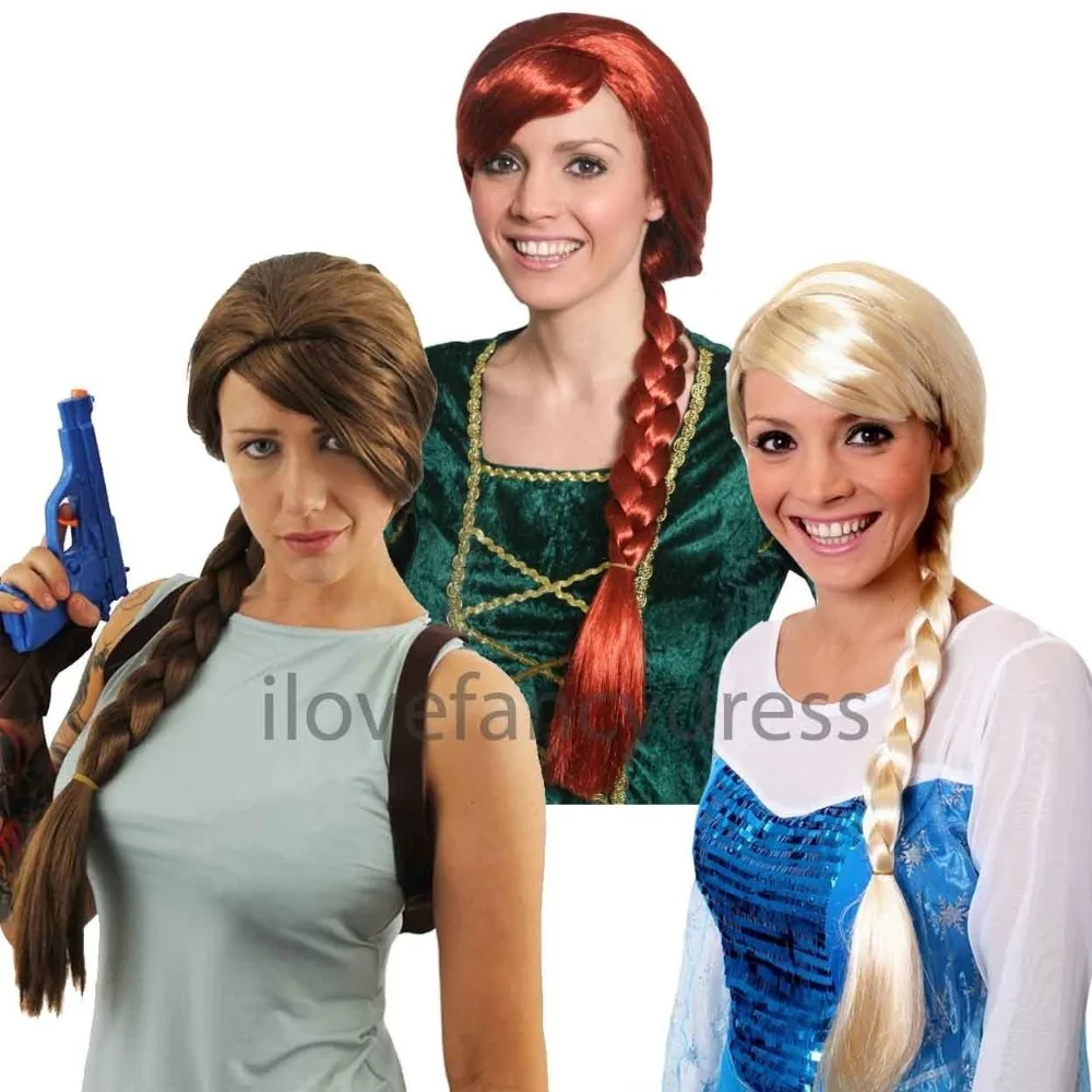 

LADIES PLAIT WIG BROWN RED BLONDE CHOOSE COLOUR CHARACTER FANCY DRESS ACCESSORY