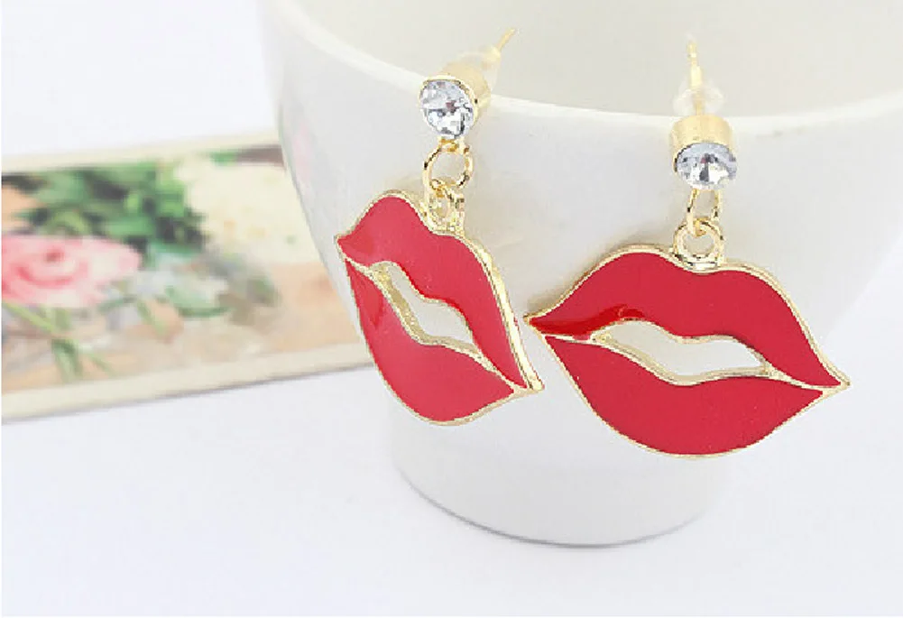 1 Pair Korean Flaming Lips Sexy Red Lips Personalized Child Norm Dangle