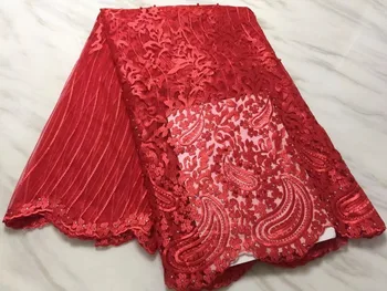 

Latest Style Beaded Lace Fabric 2018 Fashion African Net Lace Fabric Tulle African French Lace Fabric High Quality Red