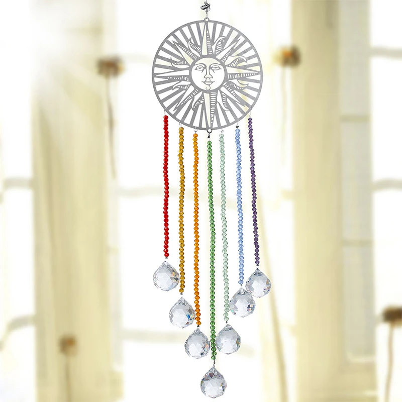 H&D Window Hanging Chakra Suncatcher Metal Sun Decor Fengshui Rainbow Maker Sun Cathcer Curtain Christmas Home Decoration Gifts