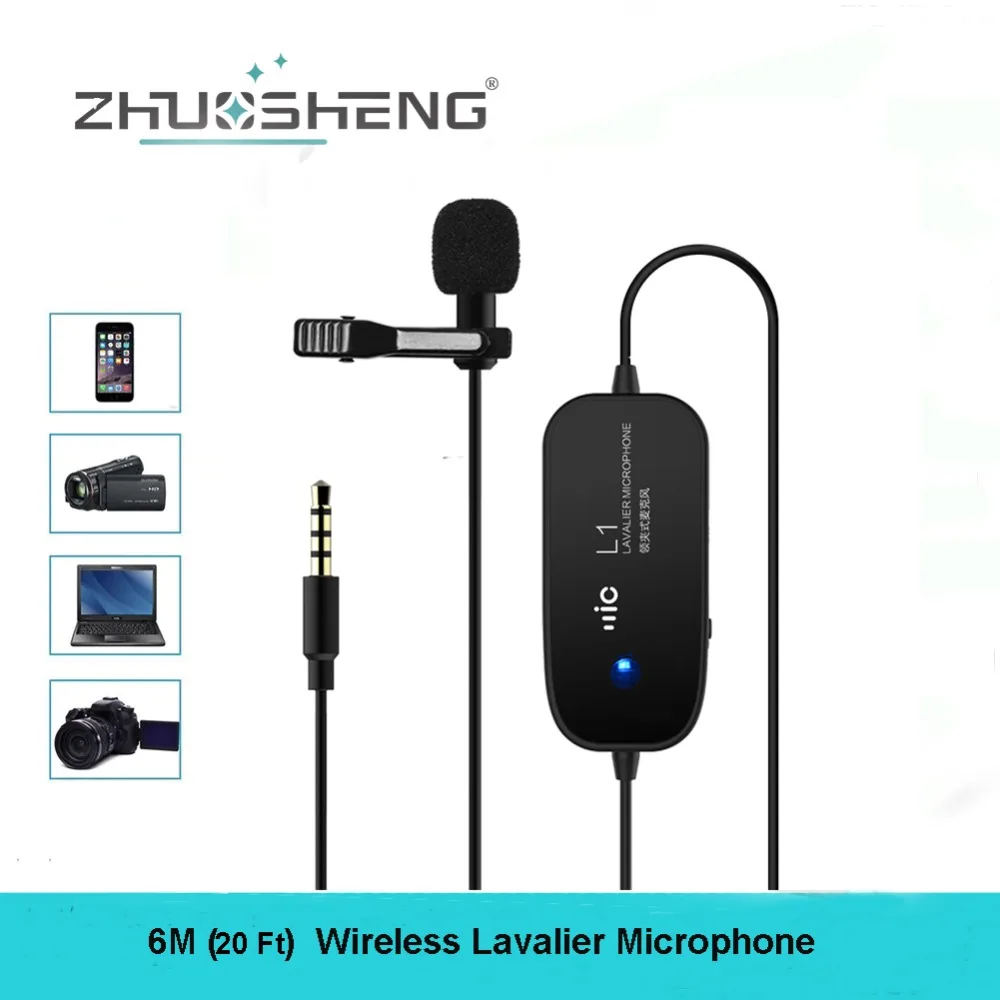 Lavalier Clip on микрофон ZhuoSheng 6 м 20 футов аудио рекордер конденсаторный для iPhone Samsung