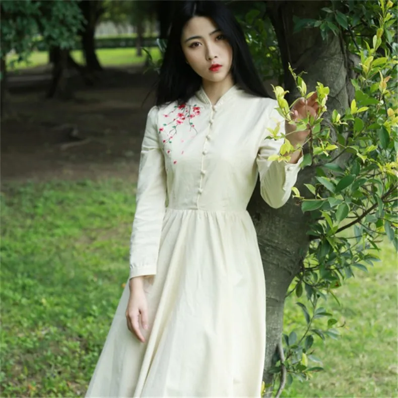 

High Quality Explosions Leisure Bow embroidery Retro matching Dresses Women Spring Casual Dress