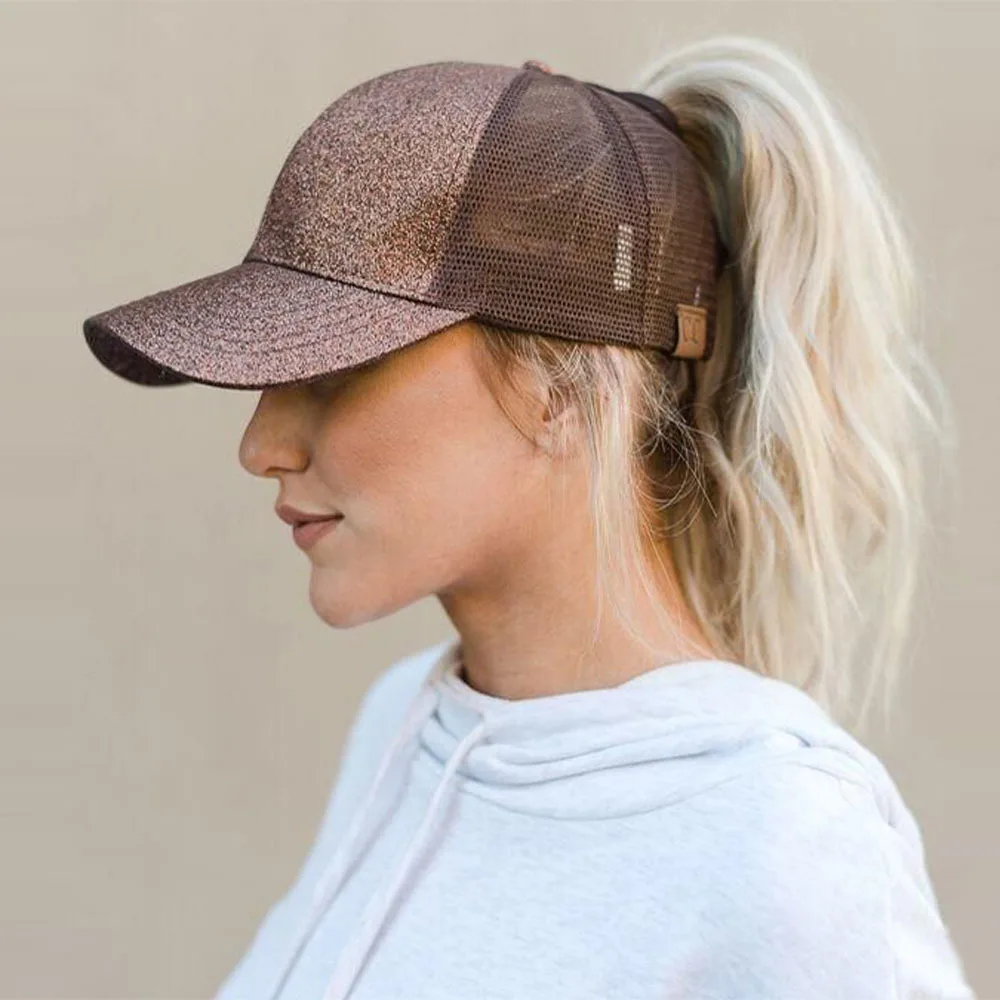 

Casual Ponytail Running Cap Women Adjustable Mesh Visor Hat Sequins Shine Hip Hop Caps Dad Hat Summer Outdoor Mesh Hats PB024