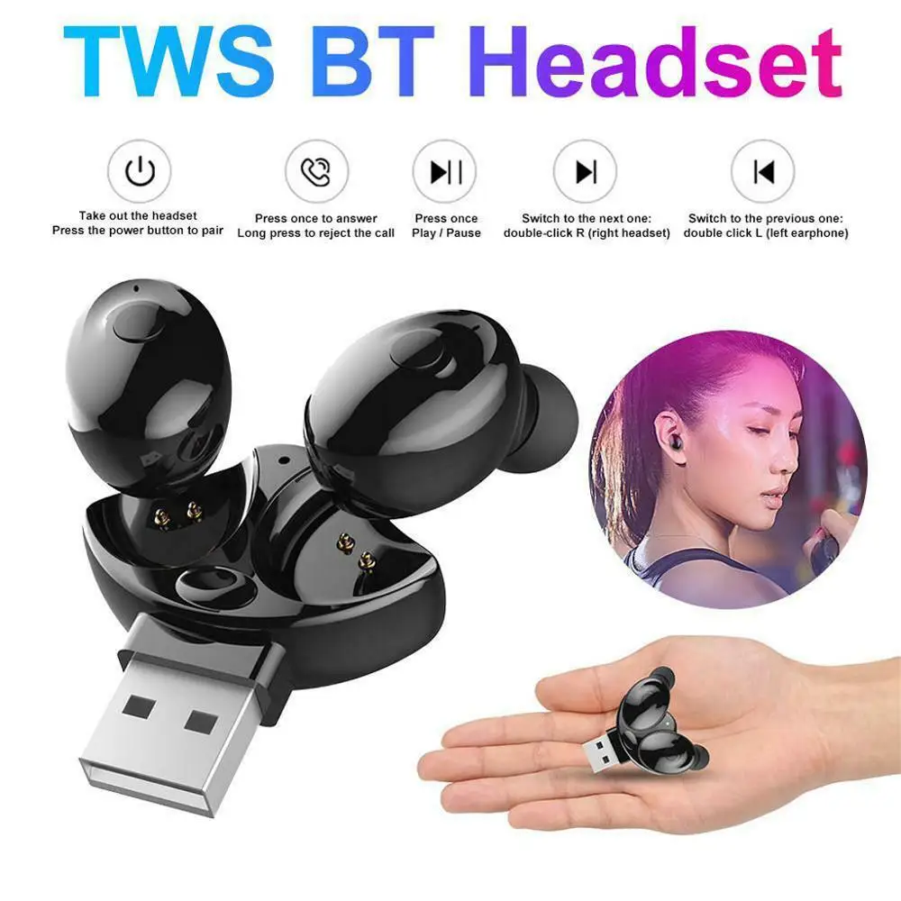 

XG-17 TWS Bluetooth 5.0 Headset Mini Wireless Stereo Headphones Earphone IPX5 connected two mobile phones at the same time