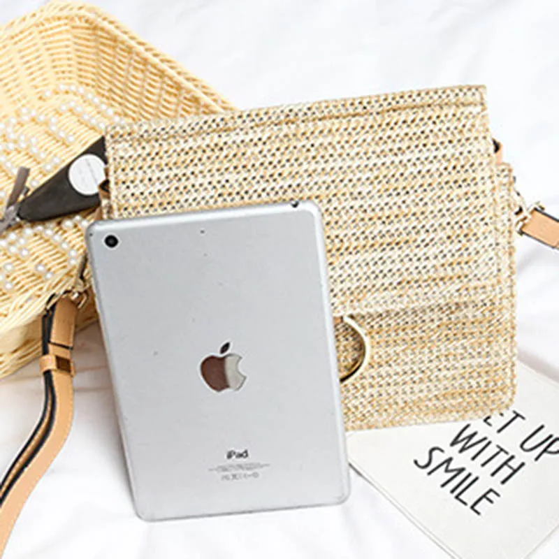 Women Summer Beach Straw Bags Female INS Popular Handbag Fashion Lady Shoulder Bag Ring Travel Knitted Crossbody Bolsa SS3171 (12)
