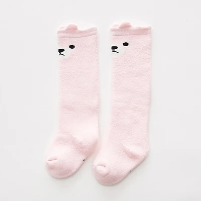 Длинные носки для новорожденных хлопковые махровые Зимние гетры, теплые утепленные гольфы для маленьких мальчиков и девочек, носки с изображением панды и медведя - Цвет: G269PINK