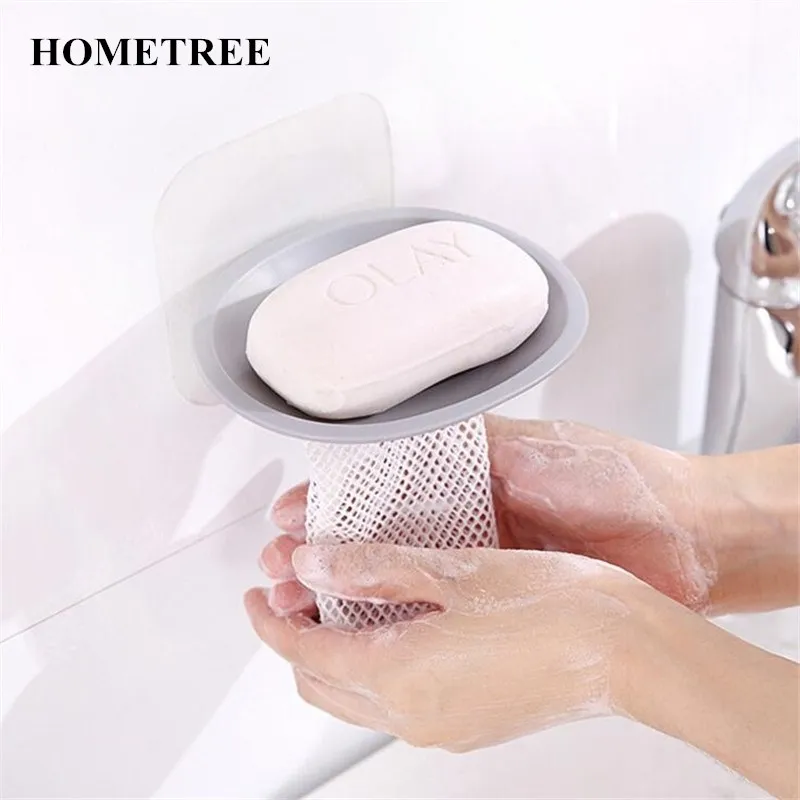 

HOMETREE New Simple Sucker Wall Drain Water Net Pocket Soap Dish Kitchen Tools Home Bathroom Accessories Big Soap Box Stand H41
