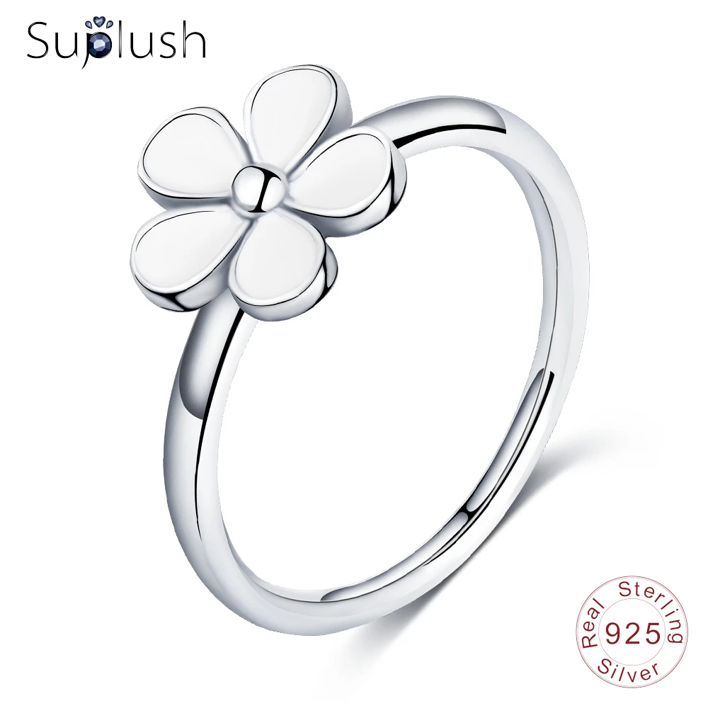 Suplush новый 925 пробы Серебряное кольцо с украшением в виде цветка и белой эмалью