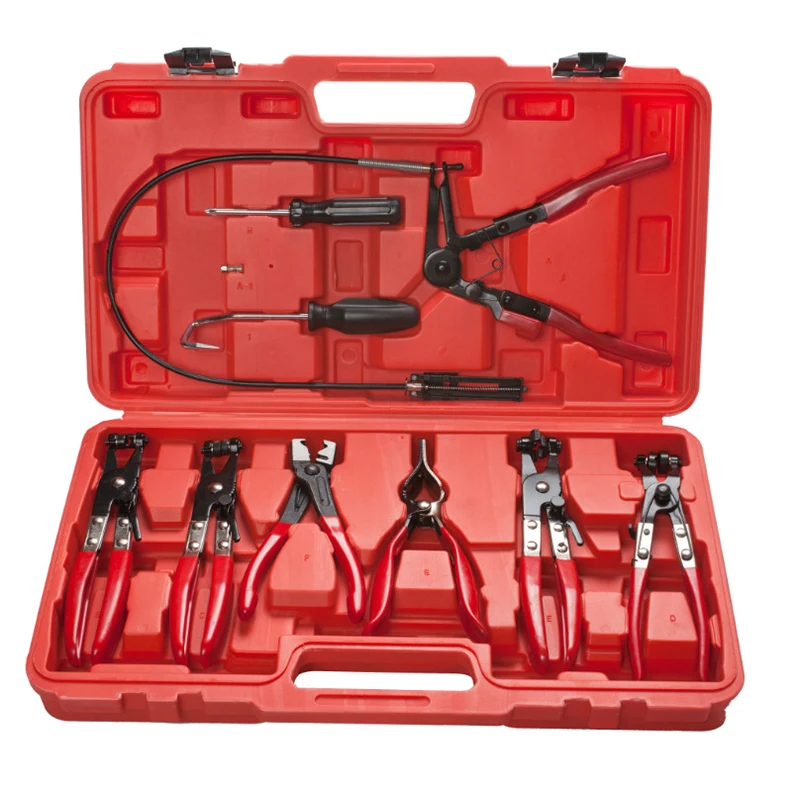 9pcs Mechanic's Deluxe Hose Clamp Ring Pliers Tool Kit Flexible Cable