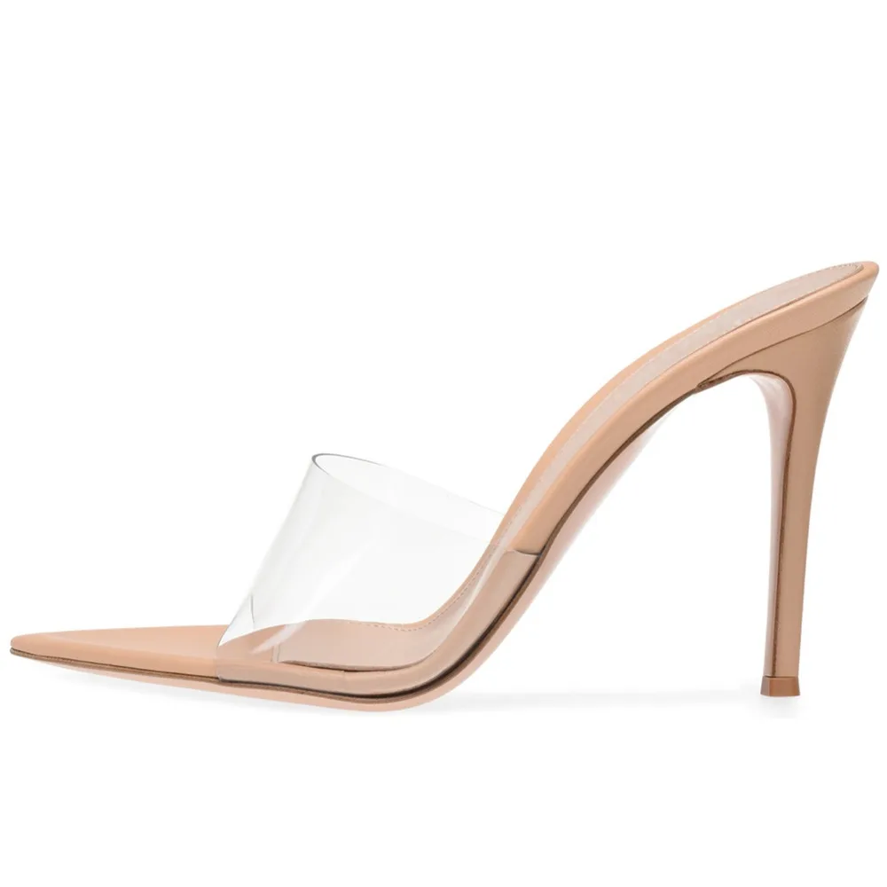 

2018 Slippers Womens Summer Mules Transparentes PVC Jelly Sandals Stiletto High Heels Plus Size Lady Shoes For Party Dress