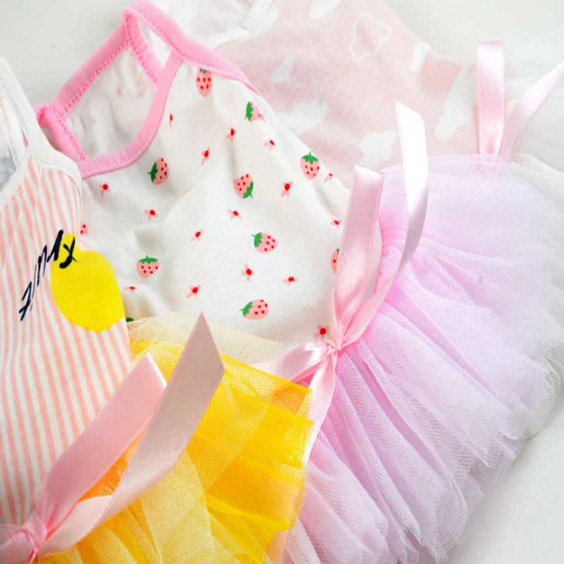 Летнее платье для собак кружевное Полосатое платье принцессы для питомцев кошек одежда для щенков XS-XL