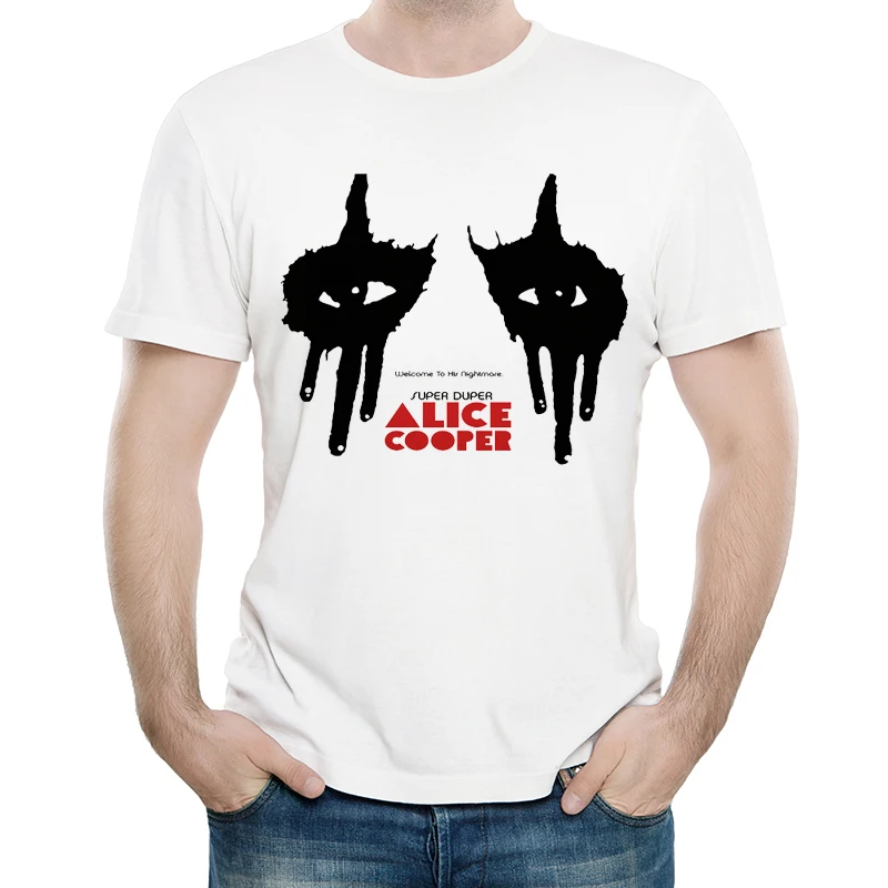 

Alice Cooper T Shirt White Color Mens Fashion Print Short Sleeve Alice Cooper Logo T-shirt Tops Tees tshirt Band T-shirt