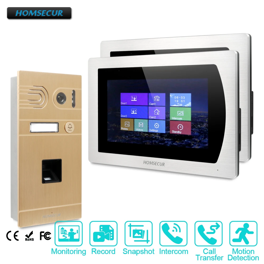 

EU Delivery HOMSECUR 7" Wired Video Door Entry Phone Call System+Call Transfer for Apartment BC061-G+BM717-S