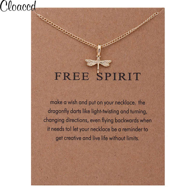 

Fashion Gold Color Dragonfly Pendant Necklace for Women Free Spirit Long Chain Necklace Birthday Gifts With Card