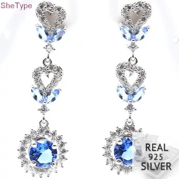 

SheType 7.6g Elegant Violet Tanzanite White CZ Gift Girls 925 Solid Sterling Silver Earrings 43x13mm