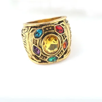 

Avengers 3 Infinity War Cosplay Ring Gold Thanos Infinite Power Gauntlet Crystal Rings For Women Men Keyring Gift Movie Jewelry