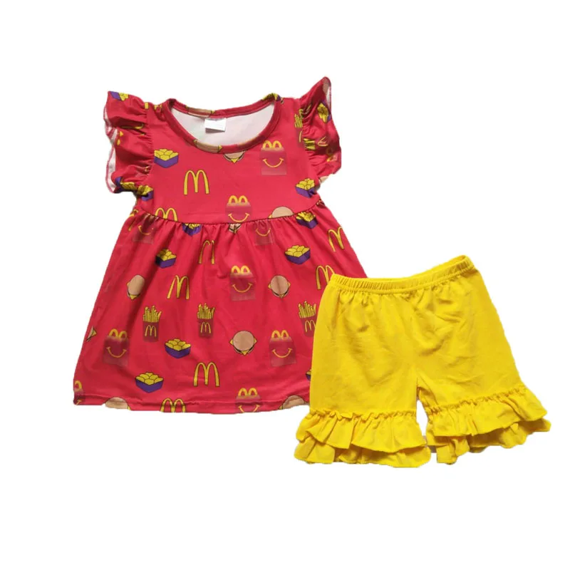 

Children's Summer Girl Small Flying Sleeve Set With yellow shorts
