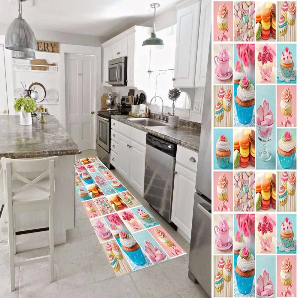 Розовый, синий, коричневый цвет, чашка для торта, пэчворк, конфеты, 3d принт, нескользящая микрофибра, моющийся длинный коврик, кухонные коврики, коврики для прихожей