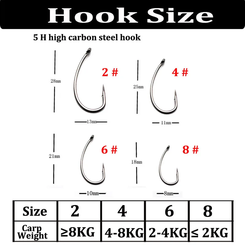 6 шт. рыболовные снасти для ловли карпа, рыболовные снасти для ловли карпа, крючки для ловли карпа, готовые крюки с колючей спинкой, готовые крючки для выравнивания, размеры 2, 4, 6, 8