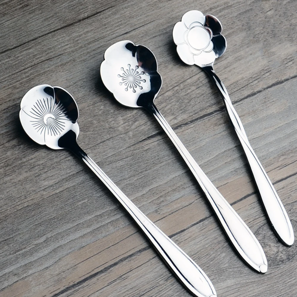 8Pcs Flower Stainless Steel Coffee Tea Cup Spoon Teaspoon Kitchen Tool Gift in Spoons from Home