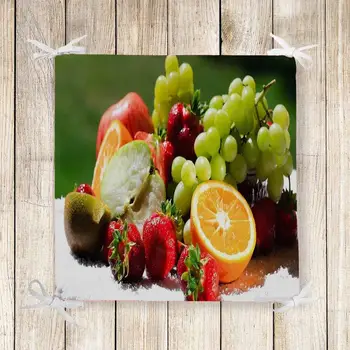 

Else Green Grapes Orange Fruits Apple 3d Print Square Chair Pad Seat Cushion Soft Memory Foam Full Lenght Ties Non Slip Washable