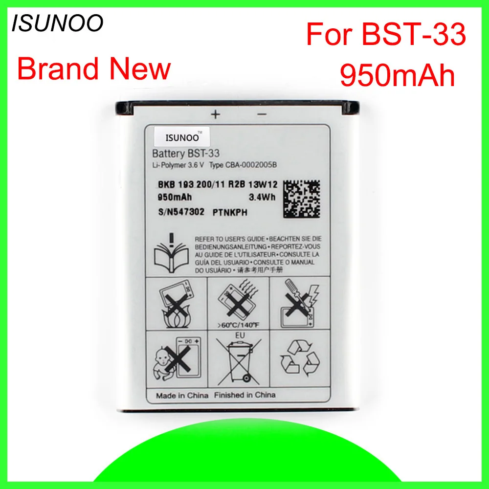 ISUNOO 950 мА/ч, BST-33 BST 33 Батарея Замена для sony Ericsson K800 я SATIO U1 W880I K810I W100I T700 T715