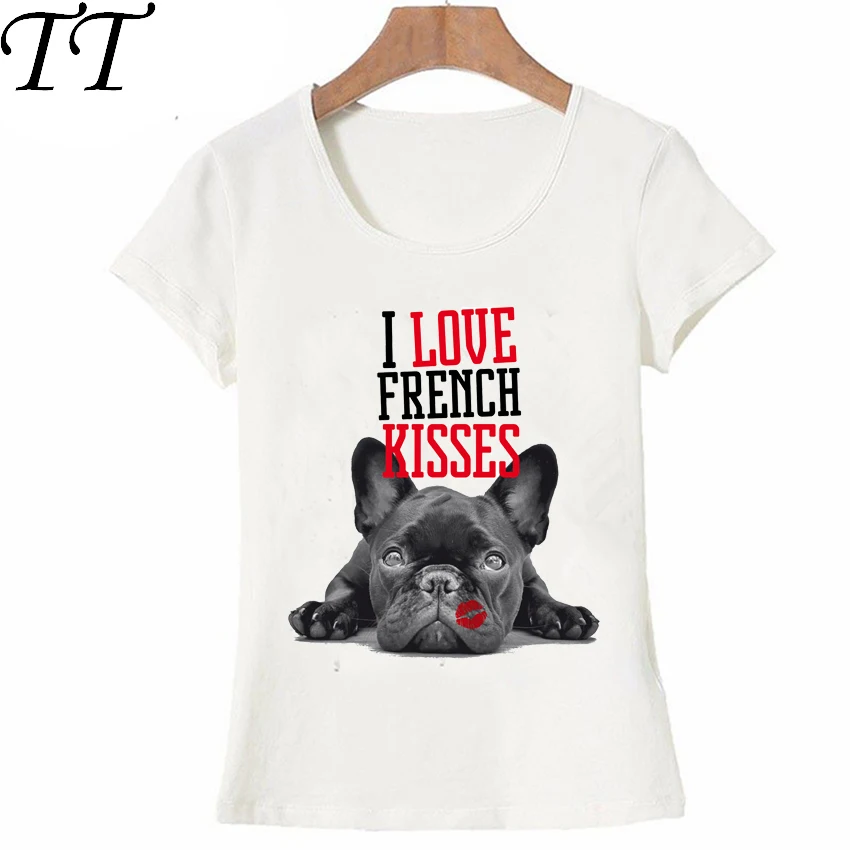 New Harajuku I Love French Kiss Women T-Shirt French Bulldog
