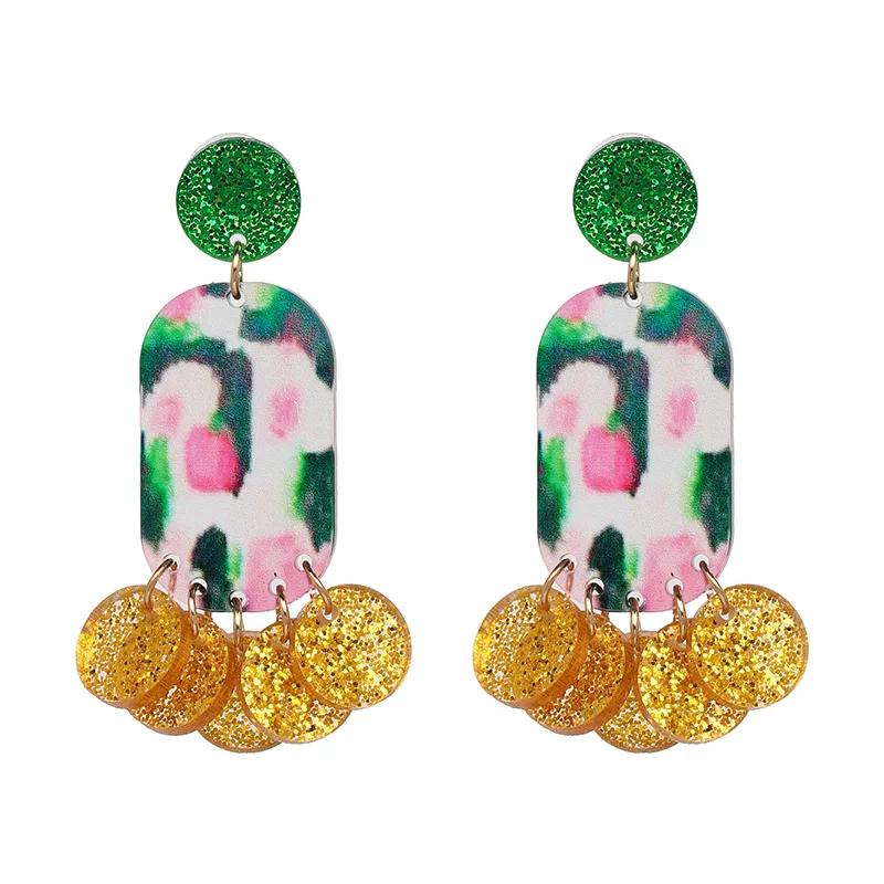 

8Seasons New Fashion Women Ethnic Painted Acrylic Drop Earrings Party Club Geometric Long Dangle Earrings Bohemian Jewelry Gifts