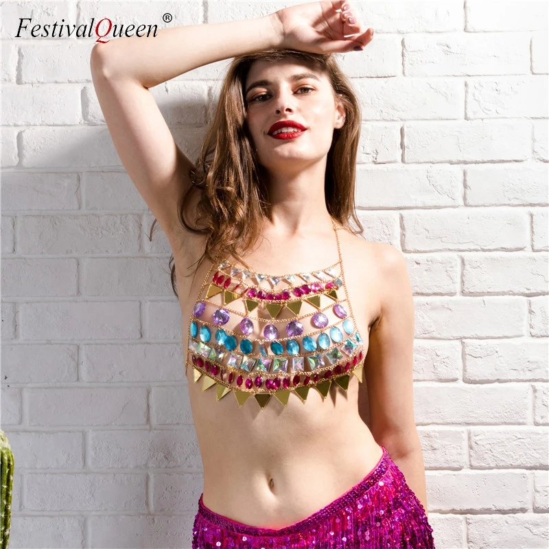 

FestivalQueen fashion acrylic gem cami tank tops women sexy hollow out beach sparkly sequin halter nightclub party crop Top