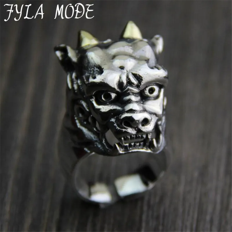 

FYLA MODE Halloween Devil Skull Head Ring S925 Sterling Silver Jewelry Gothic Azrael Motor Biker Men Ring 26mm Width 31G PBG063