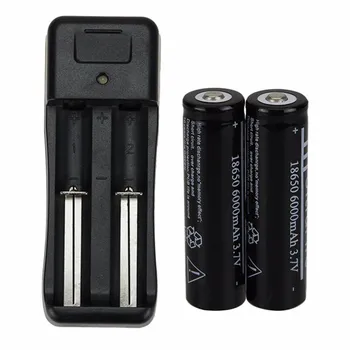 

GTF 2pcs 18650 6000mAh 3.7V Li-ion Rechargeable Battery + EU Battery Charger