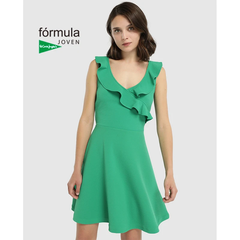 Peaje Editor blanco como la nieve Fórmula Joven Vestido Corto sin Mangas Escote Cruzado con Volante Elegante  Liso Verde Agua Elegante Fiesta Verano Primavera Moda 2019|Vestidos| -  AliExpress