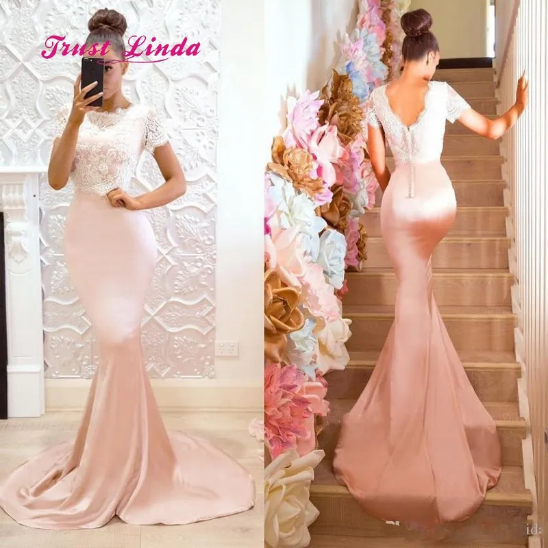 

Robe Demoiselle D'honneur Maid Of Honor Dresses For Weddings Scoop Neck Short Sleeves Bridesmaid Dresses Long