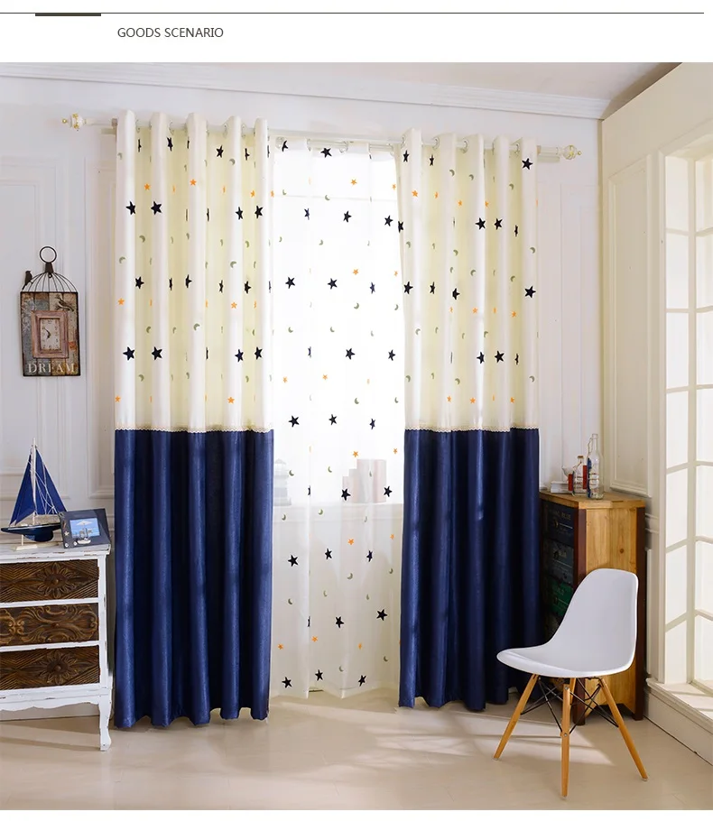 Curtains Kids Curtains Embroidery Star Moon Contracted Contemporary Stitching Window Curtains for Children Bedroom Screening Baby Room Curtains luxury