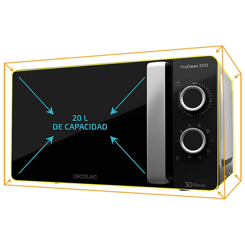 Tanie Cecotec kuchenka mikrofalowa ProClean 3150 z 20 litra pojemności z grillem technologii 3 DWave zegar projekt elegancki łatwy w użyciu i czyste