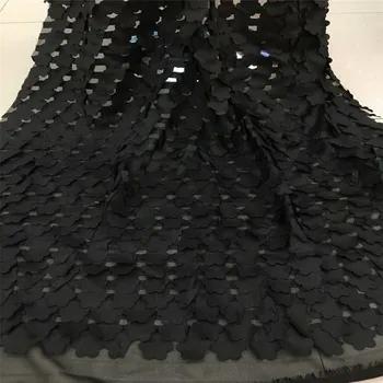 

African Tulle Lace Fabric 3D Flower Fabric 2018 High Quality Black Lace Fabric Fashion Wedding/Party dress H633-1
