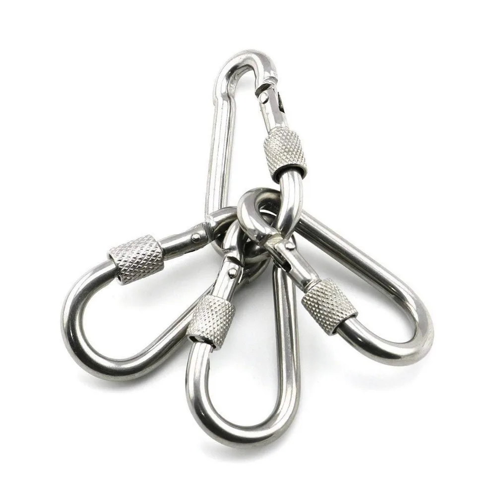 

4pcs M6 304 Stainless Steel Screw Lock Snap Hook Carabiner Lock Spring Clip with Nut For Outdoor Chain Joint Camping Climbing