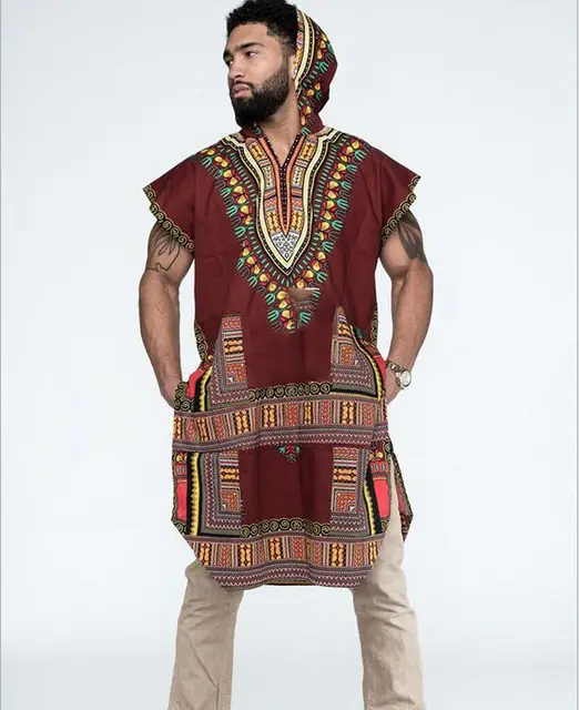 Africain Tribal boho Hommes Dashiki Imprimer Noir Succincte Hippie Top t chemises casual lâche Vêtements à capuchon