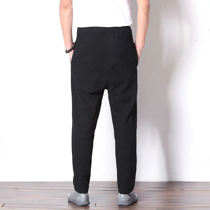 mrdonoo chinese wind retro cotton and linen feet casual pants mens large pants size