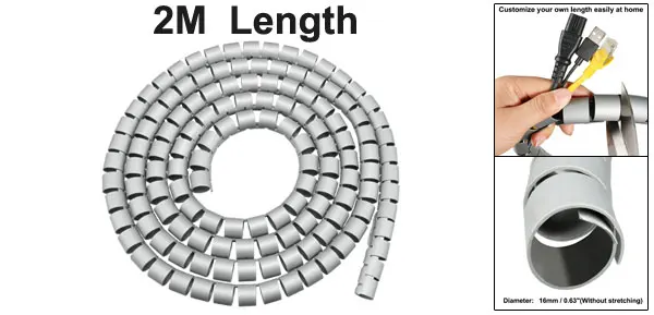 Uxcell 2 м/3 м 16 мм гибкий серый черный спиральная трубка кабель провода рукав Организатор протектор обёрточная бумага компьютер Управление шнур провода хранения
