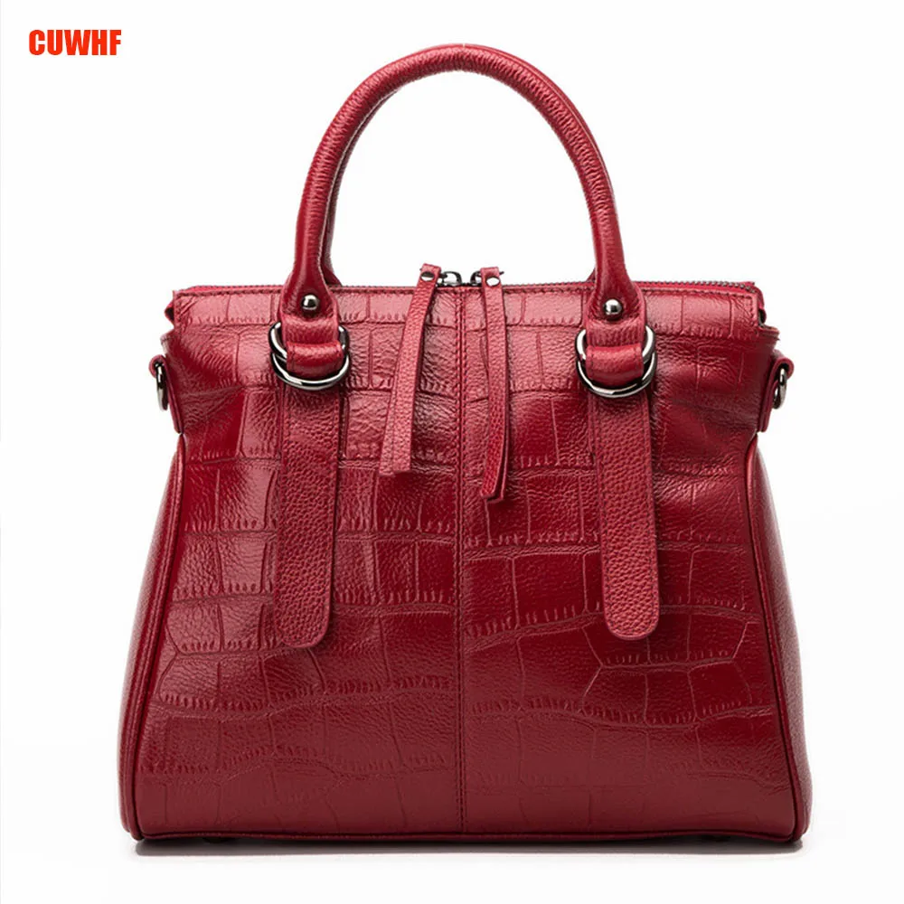 

CUWHF Crocodile pattern Cow Leather Ladies HandBags Women bags Totes Messenger Bags Hign Quality Designer Luxury Brand Bag