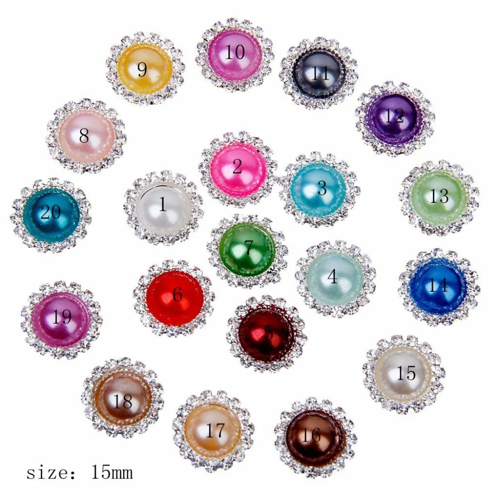 

Nidalee 15mm Rhinestones Pearl Shank Buttons Sewing Accessories Diy Silver Button Ribbon Wedding Embellishment Decoration 20pcs