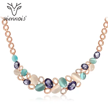 

Viennois Rose Gold Choker Necklace Geometric Mix Color Faux Opal Stone Chain Necklace For Women Korean Style Necklace