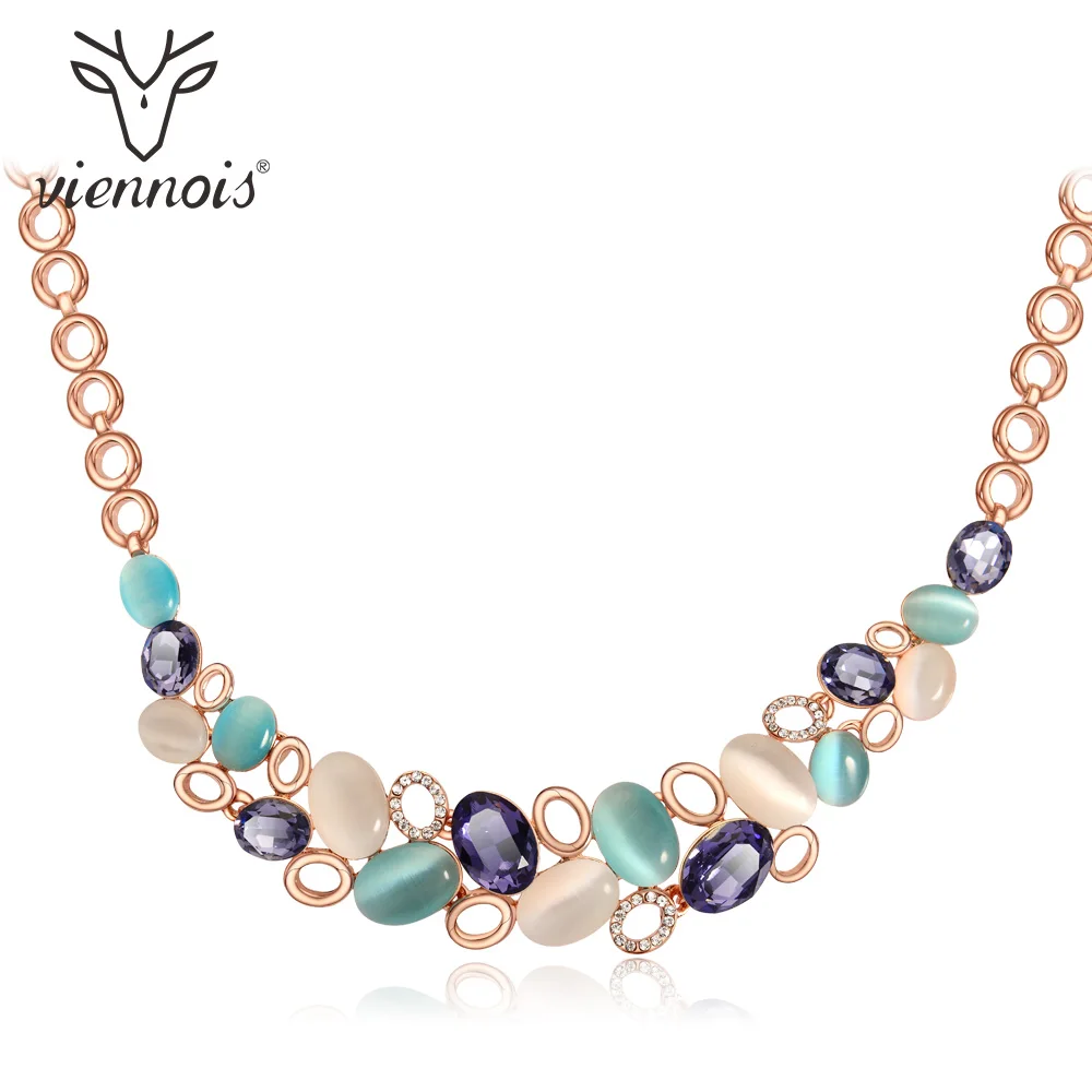 Viennois Rose Gold Geometric Golden Color Faux Opal Stone Chain Necklace For Women Lady Jewelry New accessories Viennois Rose Gold Geometric Golden Color Faux Opal Stone Chain Necklace For Women Lady Jewelry New accessories